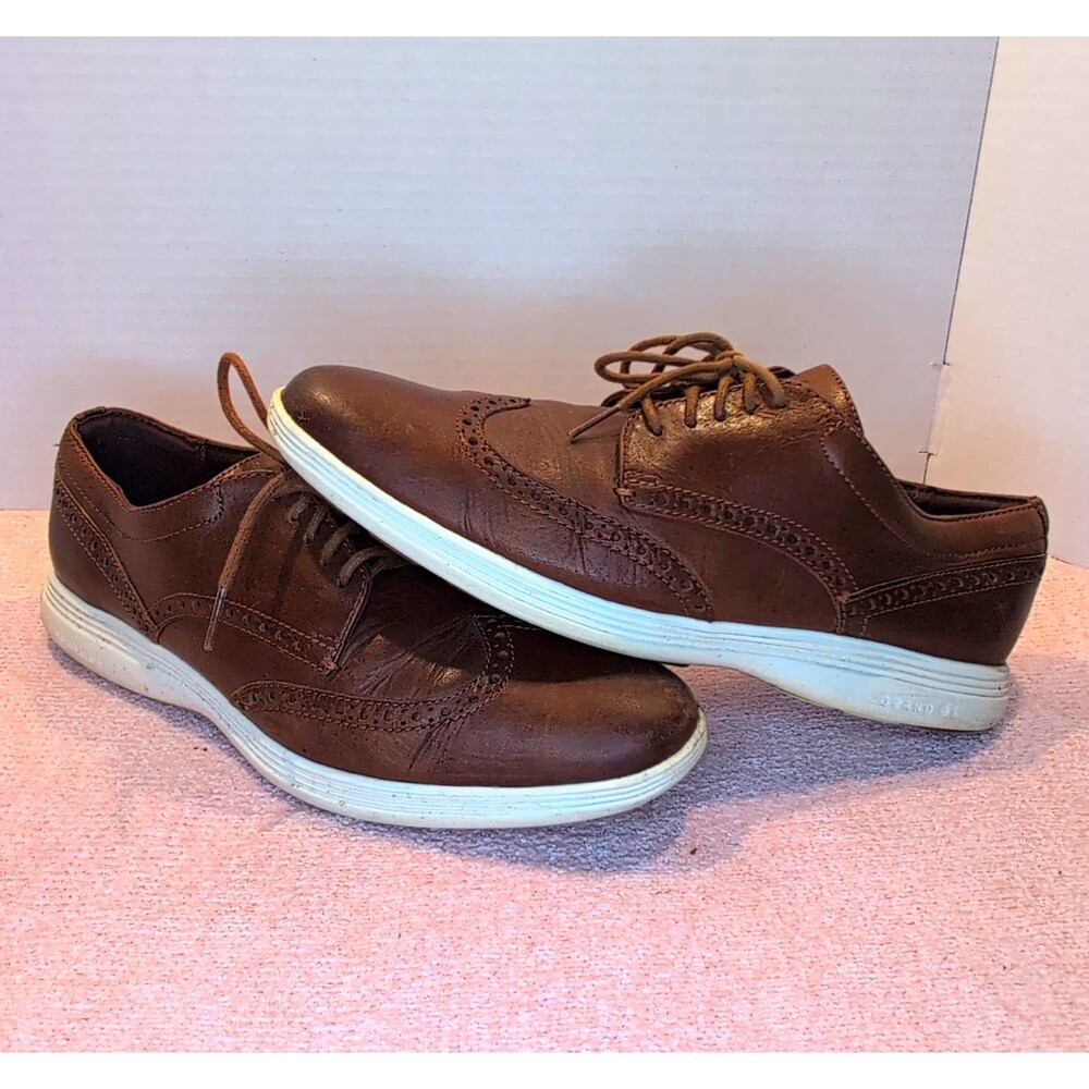Cole Haan Grand.Os Brown Leather Wingtip Oxford Lace-Up Shoes Men's US 9.5 M